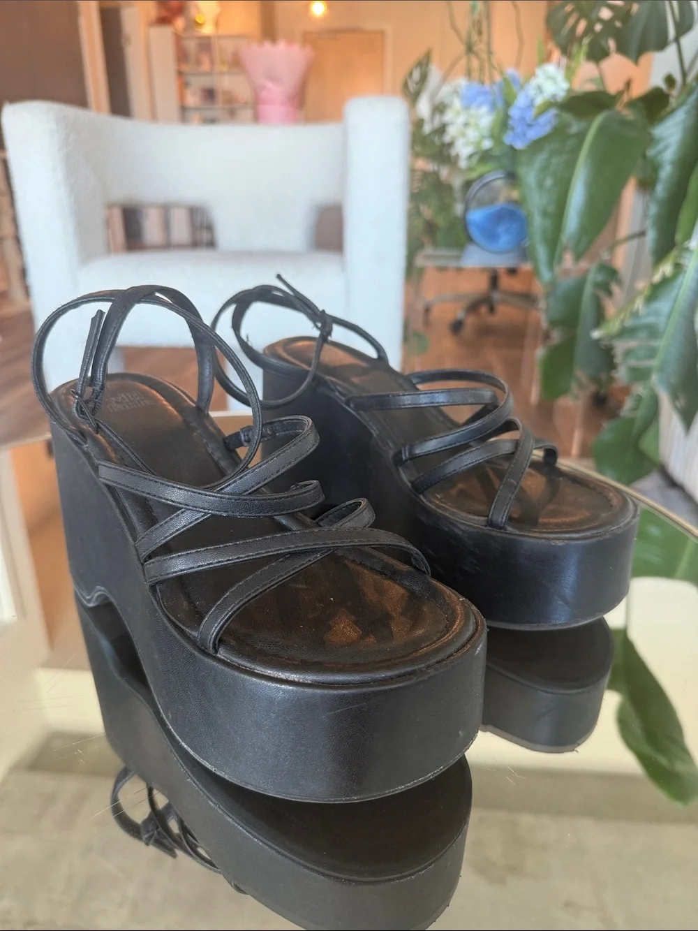 Wild Fable Black Strappy Platform Wedge Sandals